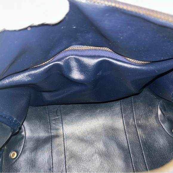 CELINE Authentic Vintage C Macadam Navy Blue Canvas Leather Trim Boston Bag Tote - Picture 11 of 17